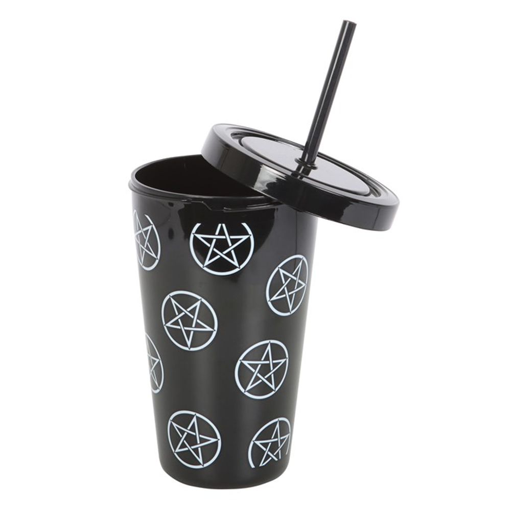 Pentagram Plastic Tumbler with Straw